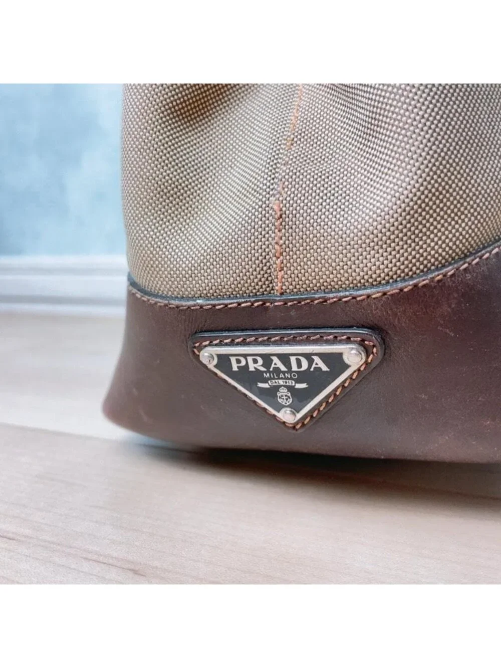 Prada Jacquard Canvas Tote Logo Brown